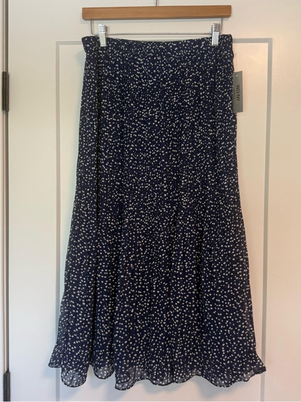 NWT!! WD.NY Navy Midi Skirt with White Dot Print